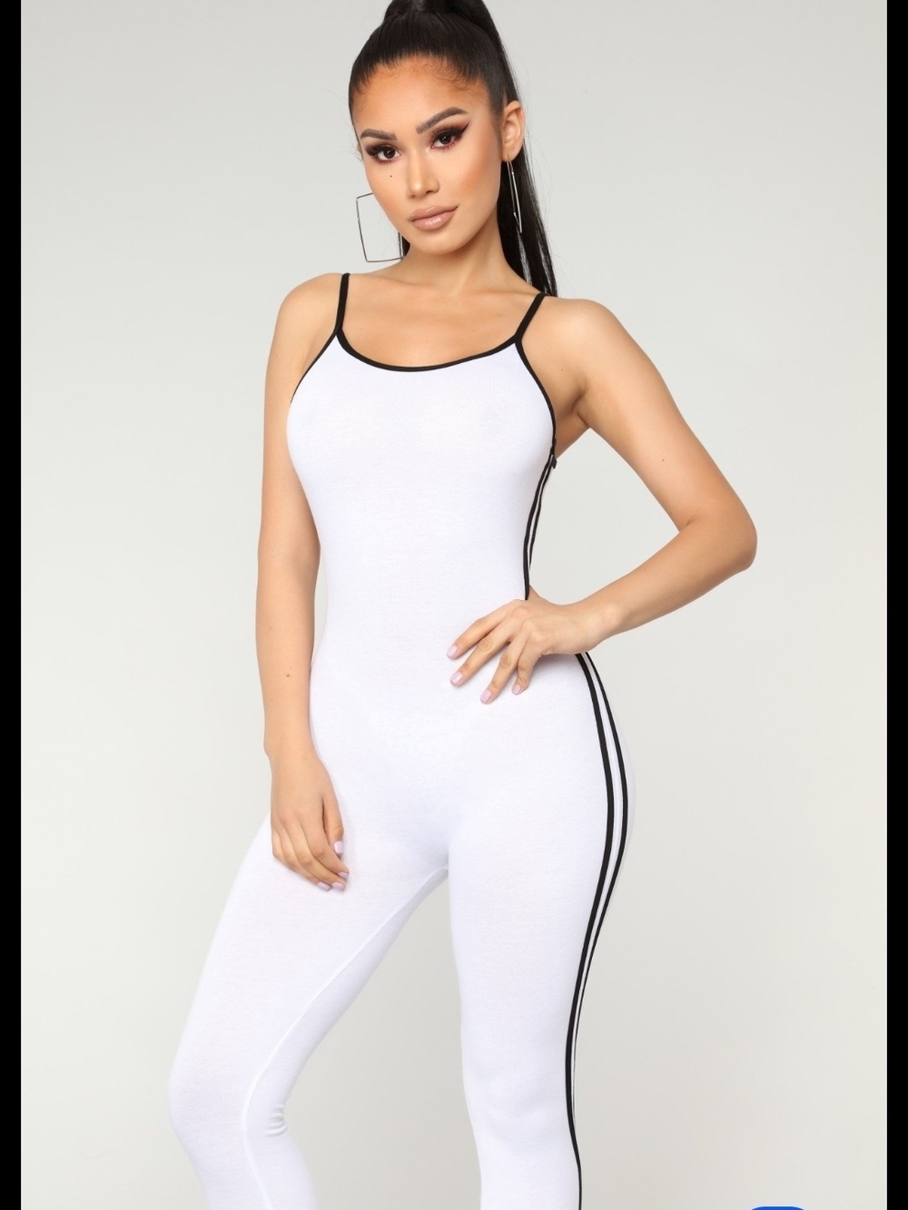 Fashion Nova POST GYM SELFIE White Jumpsuit Black Stripes
